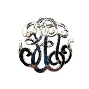 Monogrammed Scarf Clip Fancy Scroll Design Round Silver Tone